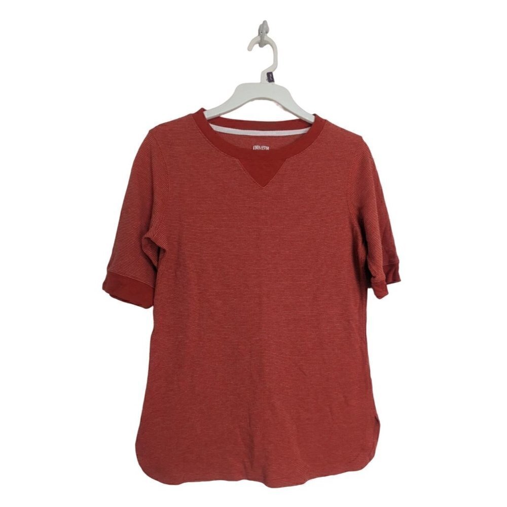 Duluth Trading Co. Women's Short Sleeve Baseball Tee Shirt Red Orange Size Small